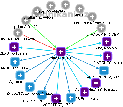 Primagra, a.s. - obrázek vizuálního zobrazení vztahů obchodního rejstříku